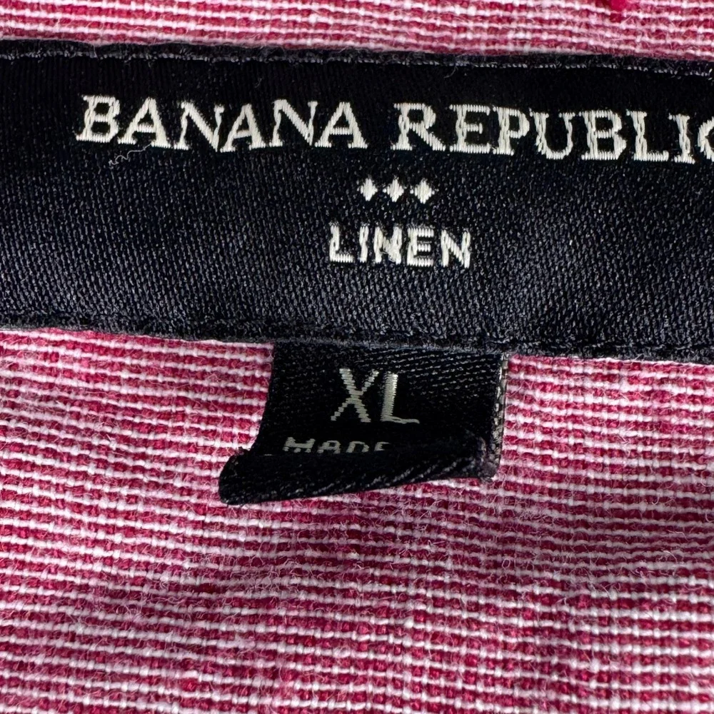 Banana Republic Mens XL Linen Slim Fit Button Down Shirt Red Long Sleeve